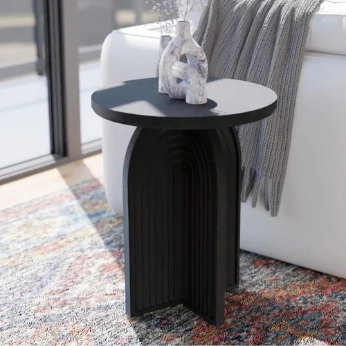 Miniatura 15 de Relso Aurora - Mesita de noche de madera maciza con estante abierto, mesa de noche con acabado negro, mesa auxiliar para dormitorio, sala de estar