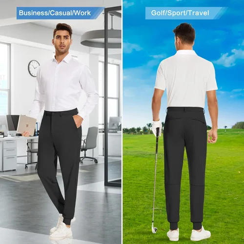 Miniatura 5 de JWM Pantalones deportivos de golf elásticos para hombre con trabillas para cinturón, ajuste delgado, tobillo cónico, casual, para trabajo, atlético