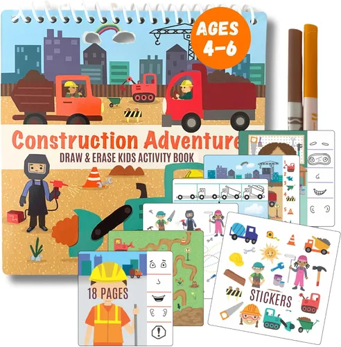 Miniatura 18 de Libro de Actividad Educativa de Viaje para Niños Totebook con Marcadores Lavables - Actividades de Auto y Avión, Juguetes Educativos para Niños