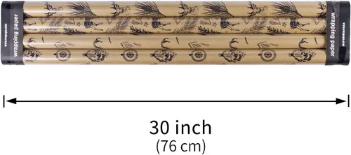 Miniatura 7 de RUSPEPA - Papel para envolver regalos de Navidad, papel kraft café con impresión de elementos navideños negros - 4 rollos de 30 pulgadas x 10 pies