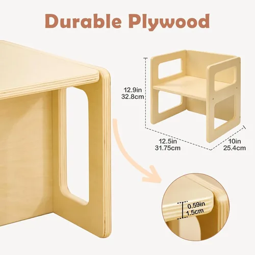 Miniatura 5 de FUNLIO Silla de destete Montessori de altura ajustable para edades de 1 a 3 años, silla de madera maciza de calidad, para comer, leer, jugar