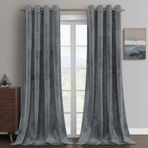Miniatura 10 de HOMEIDEAS Cortinas opacas de terciopelo gris, 52 x 108 pulgadas, oscurecimiento de la habitación, aislamiento térmico, bolsillo con pestaña trasera