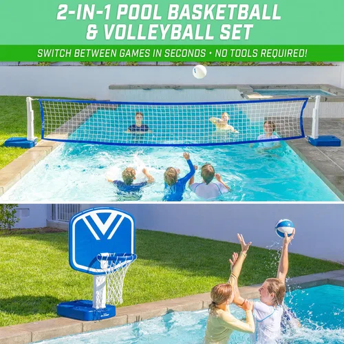 Miniatura 2 de GoSports Splash Hoop 2 en 1 - Juego de aro de baloncesto y red de voleibol