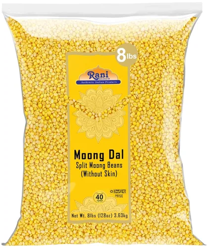 Rani Moong Dal - Lentejas indias de 128 onzas (8 libras), 8.0 lbs a granel, totalmente naturales, aptas para gluten, sin OMG, veganas, origen indio