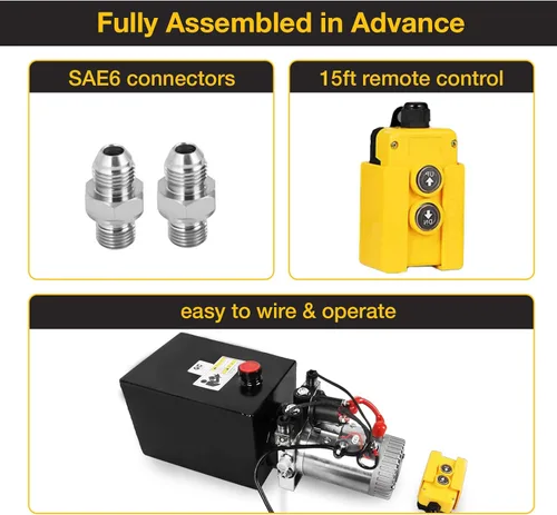 Miniatura 3 de Bomba hidráulica de 8 cuartos de galón 12V DC Unidad de potencia hidráulica de doble efecto con depósito de metal Bomba de energía hidráulica