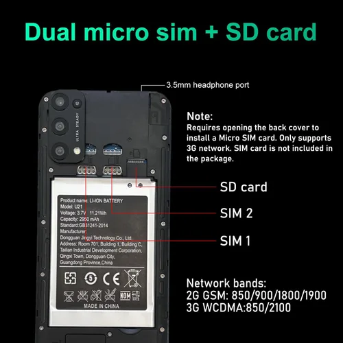 Miniatura 8 de desbloqueo teléfono, pantalla de 6.3 pulgadas, 2 GB de RAM y 32G ROM, cámaras delanteras y traseras, soporte de doble tarjeta SIM banda de Oscuro