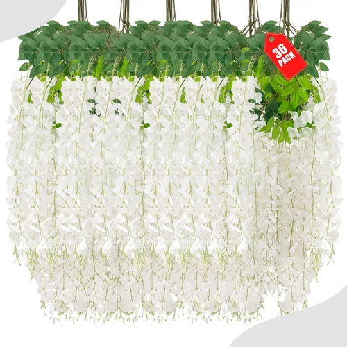 Miniatura 56 de Paquete de 12 flores colgantes de glicina rosa, flores colgantes falsas de 3.44 pies, guirnalda de glicina artificial para decoración de boda, telón