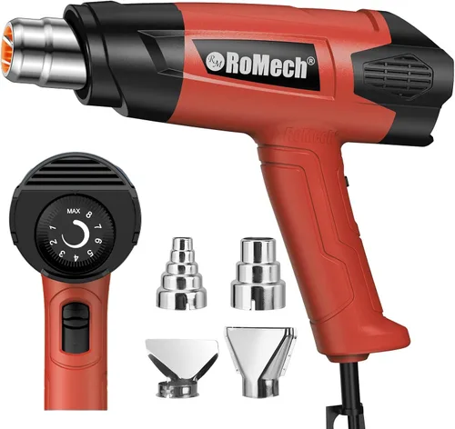 Miniatura 9 de ROMECH Pistola de calor resistente de 1500 W, kit de pistola de aire caliente con control de temperatura variable con 2 caudales de aire de 120 °F a
