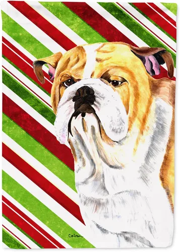 Caroline's Treasures SC9334GF - Bandera decorativa para jardín, diseño de bastón de caramelo inglés, diseño de bulldog inglés, tamaño jardín,