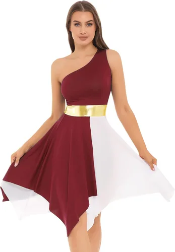 Miniatura 21 de easyforever Vestido de baile sin mangas con bloques de color para mujer, alabanza litúrgica, ropa de baile lírico, vestido de bata de adoración