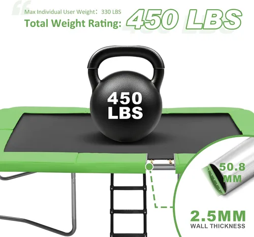 Miniatura 3 de Exacme Trampolín rectangular de 7 x 10, 8 x 12, 9 x 14 pies, para niños, dobles aberturas de cerramiento, trampolín rectangular pequeño para Verde