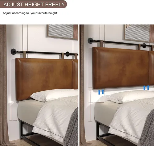 Miniatura 9 de BSHOMGI Cabecera Queen, Cabeceras Colgantes con Cuero Sintético Marrón de Tubo Industrial Estilo Moderno Solo para Tablero Trasero de Cama