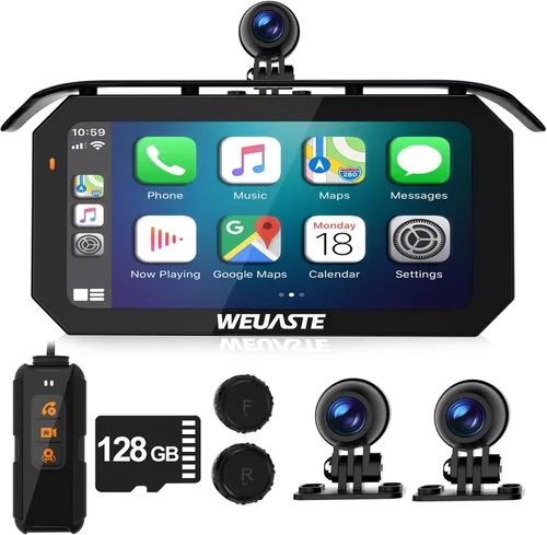 3PCS 1080P motocicleta Dash Cam, TPMS, 6.25" motocicleta Carplay & Android Auto Screen & HiCar, sensor de luz, grabación en bucle, controlador con
