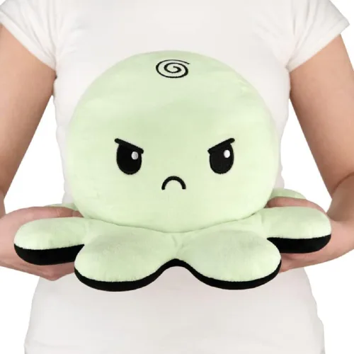 Miniatura 3 de TeeTurtle - Peluche de gran pulpo reversible, original, diseño patentado, negro y con rayas del color del arcoíris, feliz y enojado, muestra tu