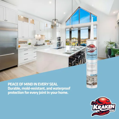 Miniatura 5 de Kraken Bond Calafateo de silicona de alta calidad para cocina y baño, color blanco, (2 x 10.1 onzas líquidas) RTV de silicona blanca impermeable