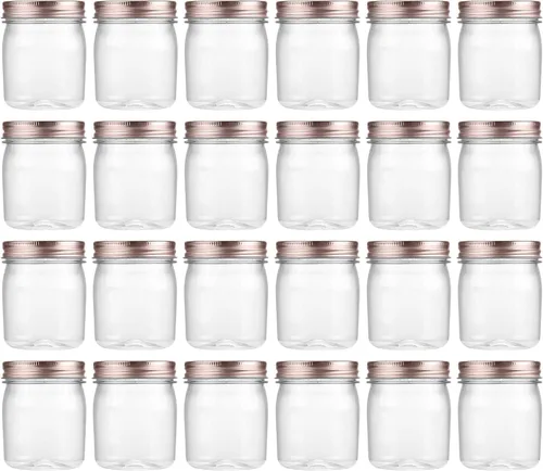Miniatura 12 de novelinks Tarros de plástico transparente de 8 onzas con tapas herméticas, paquete de 16 tarros de plástico con tapas de 8 onzas, recipientes de Oro