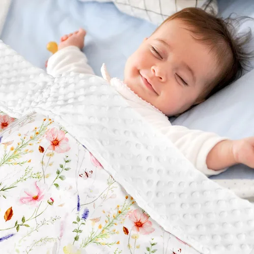 Miniatura 3 de Manta súper suave de Minky para niños pequeños, 30 x 40 pulgadas, doble capa, respaldo punteado, manta floral para cuna de bebé para guardería