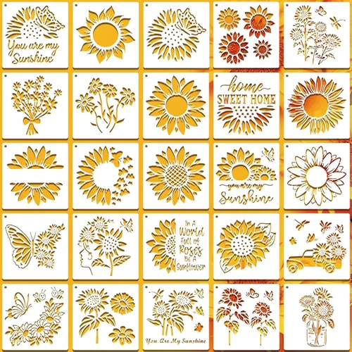 Miniatura 8 de SUNFEEL Paquete de 9 Plantillas Grandes de Mandala - Plantillas Reutilizables de 12 x 12 Pulgadas, Para Manualidades de Bricolaje de Pared y Suelo