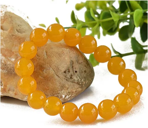 Miniatura 2 de Pulsera de cornalina de jade de 0.394in con cuentas de piedra de nacimiento de cuentas de equilibrio elástico hecho a mano (amarillo y rojo)