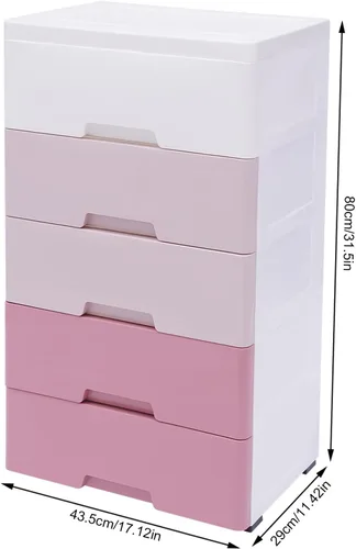 Miniatura 3 de Armario de almacenamiento de plástico de 5 niveles con 5 cajones, armario vertical de almacenamiento de ropa, ahorro de espacio, para el hogar, rosa