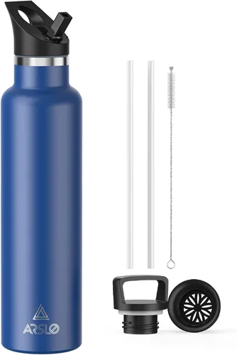 Miniatura 11 de Botellas de agua de doble pared de acero inoxidable, botella aislada al vacío con tapa con popote, botella de agua aislada mantiene el agua fría
