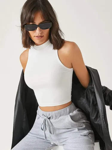Miniatura 4 de Floerns Camiseta corta básica sin mangas con cuello alto falso para mujer