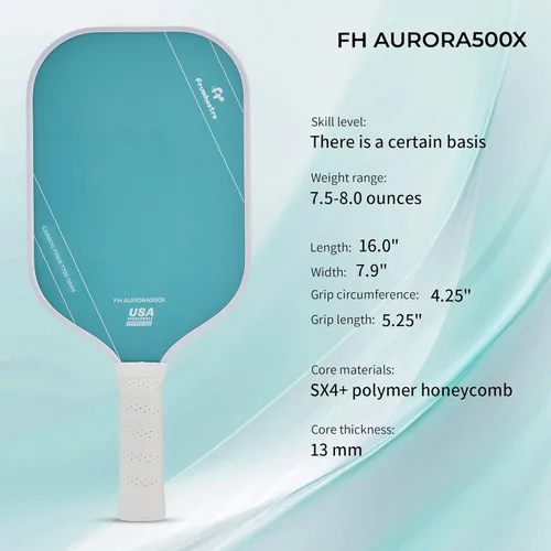Miniatura 2 de Raqueta de pickleball FH-500 T700, raqueta de pickleball ofensiva de 0.551 in de grosor a dos manos, velocidad y control Azul claro