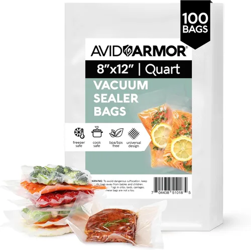 Avid Armor bolsas comerciales para envasar al vacío, libres de BPA, ideales para Sous Vide. Paquete de 100 unidades., Transparente