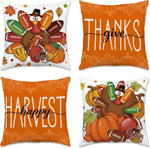 Miniatura 14 de pinata Juego de 4 fundas de almohada de otoño de 18 x 18 pulgadas, almohadas decorativas de otoño para sofá, hogar y exterior, decoración de otoño