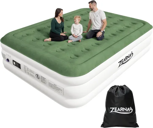 Miniatura 12 de Zearna Colchón de aire tamaño completo con bomba incorporada, 18" de altura, cama de aire cómoda elevada, colchón hinchable mejorado con parte Verde