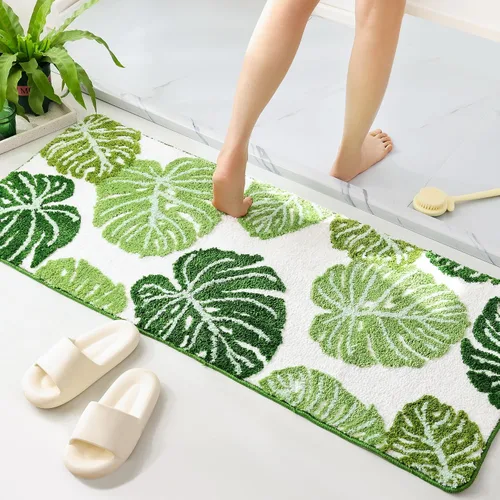 Miniatura 13 de Panstar Green Leaf - Tapete de baño con planta de plátano grande, antideslizante, absorbente, bonita en forma de palma, alfombra de ducha de felpa