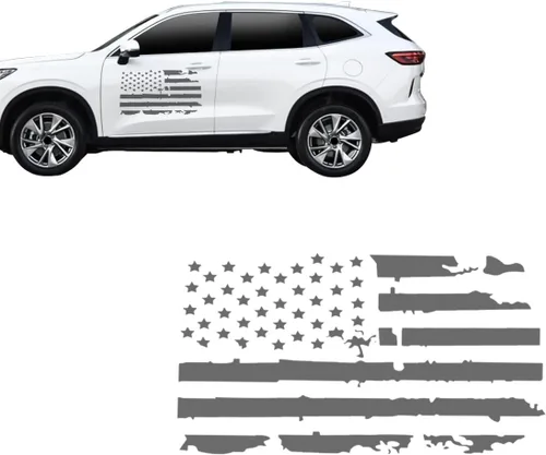 Miniatura 11 de Calcomanía de bandera estadounidense envejecida de 23.6''x11.8'' para puerta de automóvil, calcomanía patriótica gráfica de la bandera de Estados