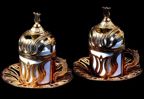 Miniatura 8 de Kuchengerate - 2 tazas de café turco, griego, árabe, marroquí, taza de café expreso con placa interior de soporte de metal de porcelana y tapa, 2