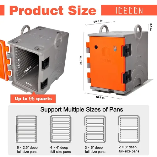 Miniatura 4 de ICECON Contenedor aislado de carga frontal, caja caliente de 95 cuartos de galón para catering, calentador de alimentos para 6 bandejas