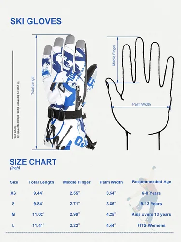 Miniatura 5 de Azue Guantes de invierno para mujer, guantes de nieve para niños y niñas, guantes de esquí con bolsillo con cremallera, resistentes al viento