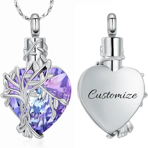 Miniatura 78 de Imrsanl Collar de urna de árbol de la vida con forma de corazón, joyería de cremación para hombres y mujeres, recuerdo, joyería conmemorativa