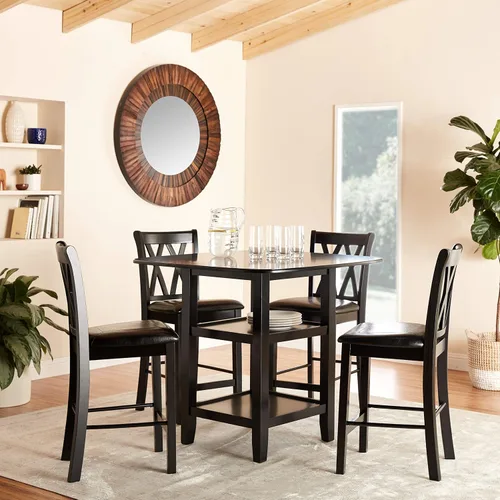 Miniatura 8 de Homelegance Norman - Juego de comedor de 5 piezas con dos estantes de exhibición, color negro
