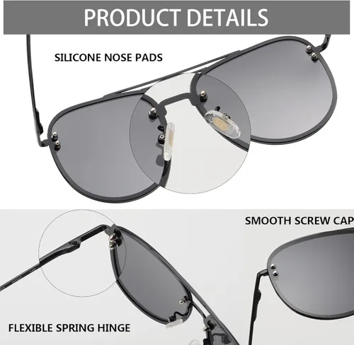 Miniatura 6 de VIVIENFANG Gafas de sol de aviador sin montura de gran tamaño con bisagras de resorte pantalla inspirada en el diseñador para mujereshombres 87247