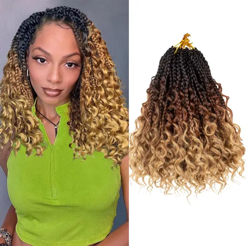 Miniatura 6 de Beverlee Goddess Box - Trenzas de ganchillo de 8 pulgadas, 8 paquetes de trenzas de ganchillo bohemias, extremos rizados, pelo sintético rizado