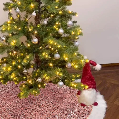 Miniatura 8 de Falda de árbol de Navidad de 48 pulgadas, lentejuelas doradas brillantes y relucientes con piel sintética, alfombra de árbol de felpa para árbol
