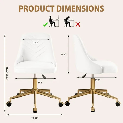 Miniatura 3 de VECELO Silla de Escritorio de Tocador de Terciopelo con Altura Ajustable para Oficina, Sala de Estar, Dormitorio, Estudio de Maquillaje, Giro de Rosa