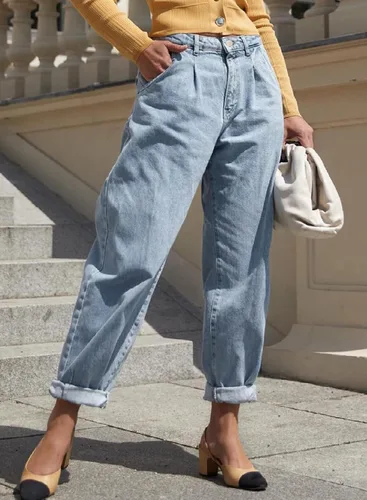 Miniatura 3 de EVALESS Pantalones de mezclilla holgados para mujer, de cintura alta, elásticos, estilo boyfriend, pantalones de mezclilla al tobillo