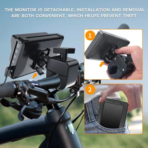 Miniatura 5 de PARKVISION Cámara de visión trasera de bicicleta con parasol, monitor HD 1080P de 4.3 pulgadas con atenuación automática, batería recargable de 8000