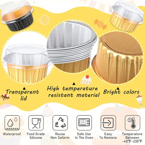 Miniatura 2 de 200 tazas de papel de aluminio para hornear cupcakes de 4.2 onzas, moldes desechables para cupcakes, moldes de postre con tapas, mini recipientes