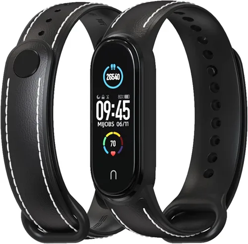 Correa para Mi Band 5 6 correa de cuero genuino para banda 5 pulsera Miband 5 correa de reloj de repuesto (color negro, tamaño para Amazfit 5)