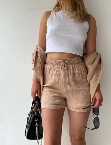 Miniatura 3 de ELLENWELL Conjunto de 2 piezas para mujer, conjunto de ropa de descanso de manga larga con botones y pantalones cortos