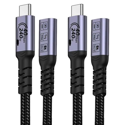 Miniatura 8 de Cable de extensión USB C de 1.5 pies (2 paquetes/240 W/40 Gbps/8K), cable extensor corto USB 4.0, transferencia de datos de alta velocidad de 40