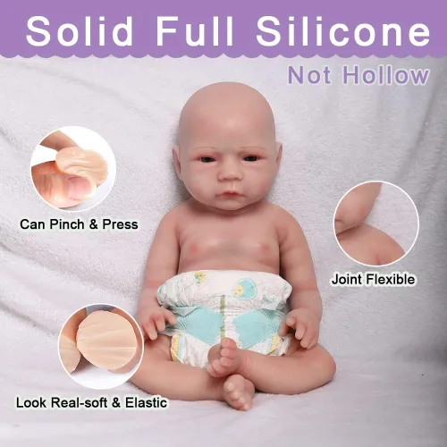 Miniatura 7 de Muñeca de bebé realista de silicona completa de 18.5 pulgadas, muñecas de bebé reborn realistas, juguete y coleccionable de niño calvo