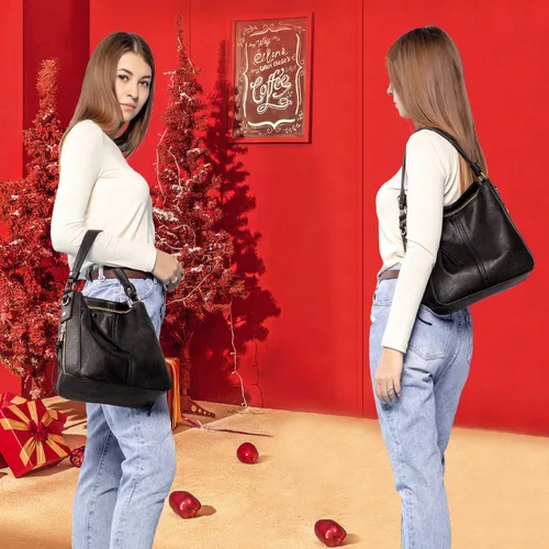 Miniatura 6 de Realer Bolsos Hobo para mujer, de piel sintética, bolso grande con borla, Hobo