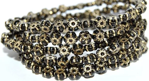 400 cuentas de vidrio prensado con flores hawaianas, color negro 54202 (23980 54202), vidrio, República Checa, tamaño 6 mm (0.24 in)